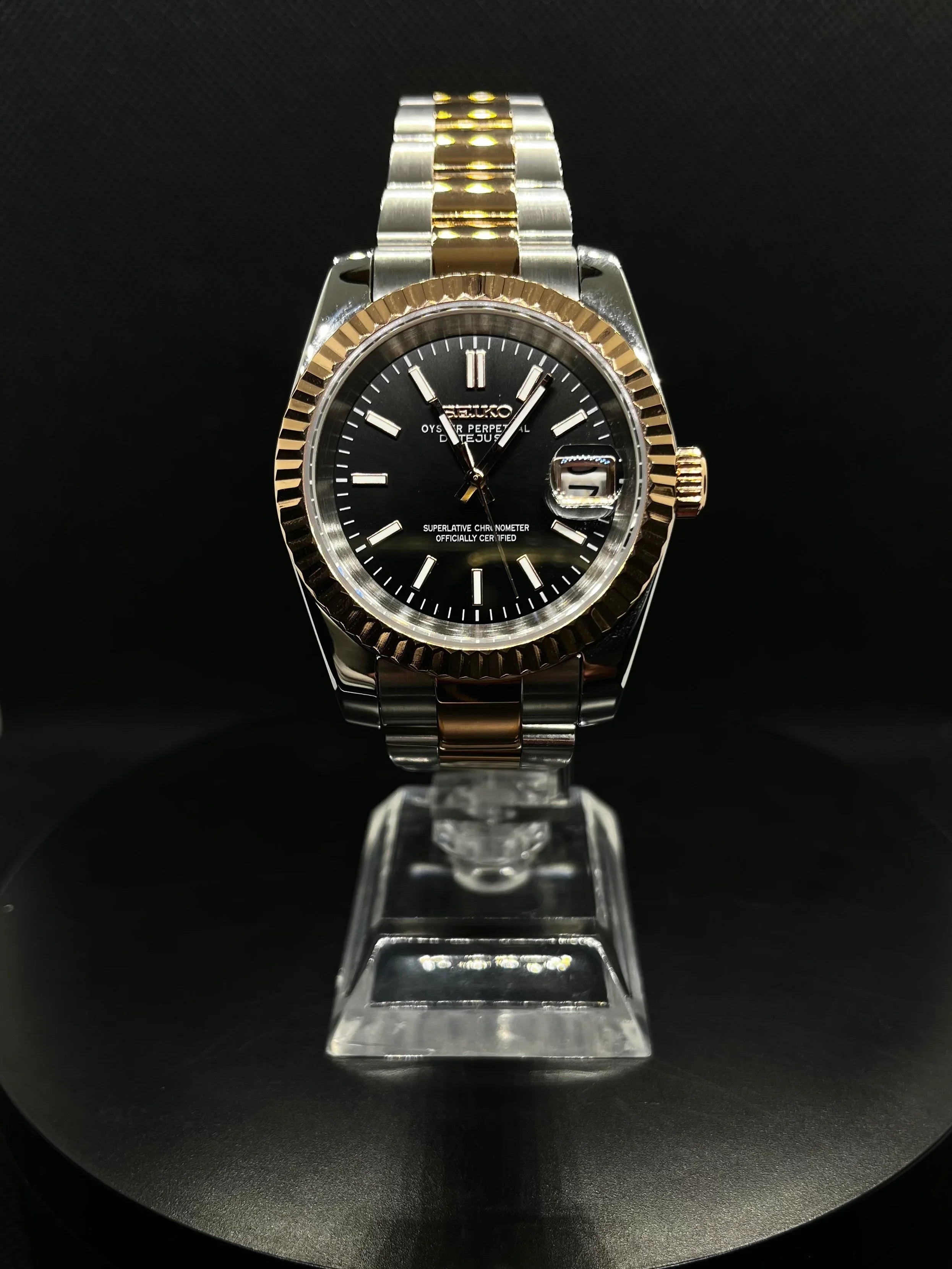 Datejust – Noir Bicolore Or Rose & Argent
