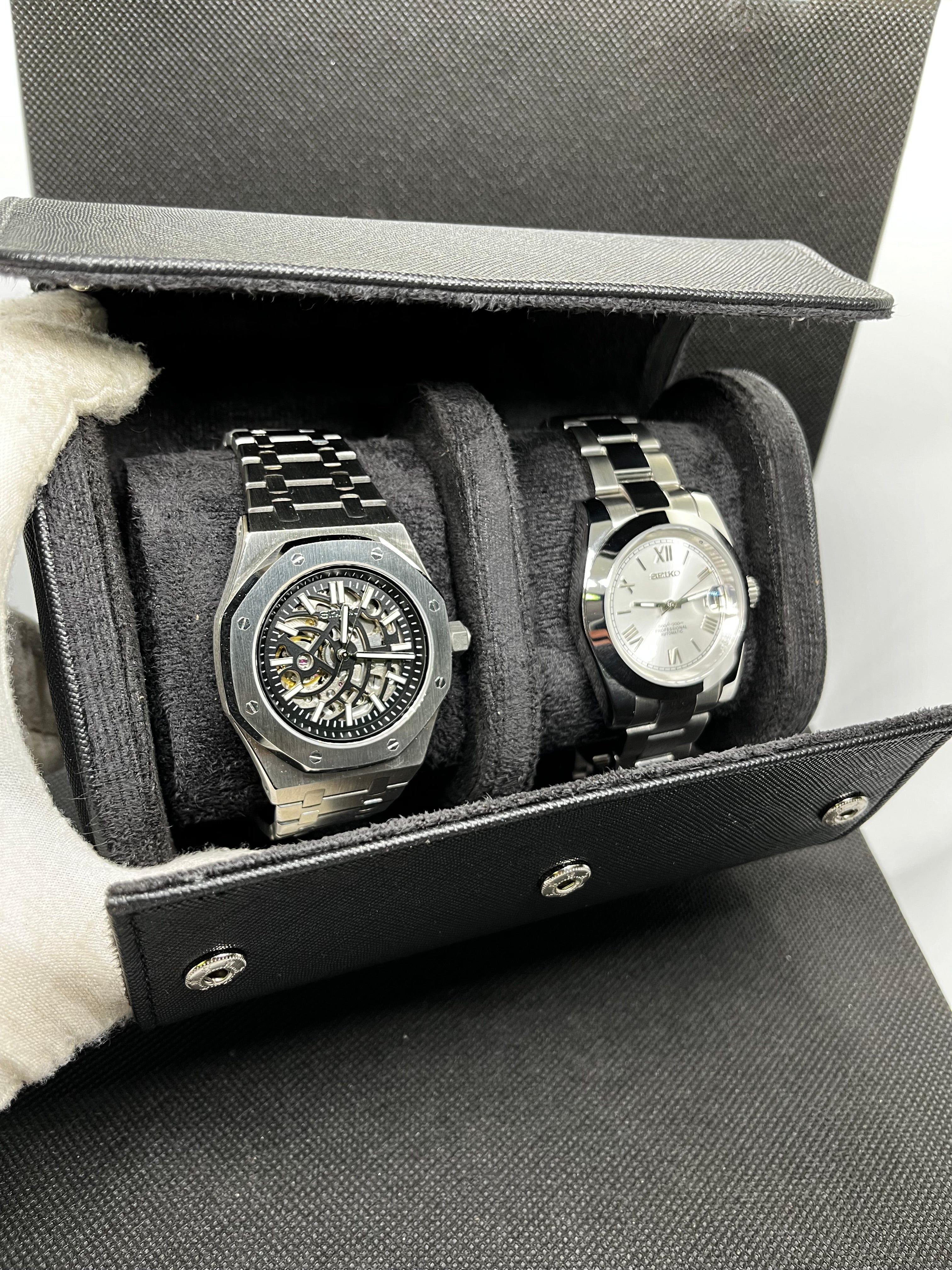 Écrin de Voyage Luxe – Cuir Noir (2 Montres)